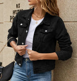 Fashion And Slim Lapel Denim Coat-Outfit