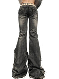 Raw Trim Splice Low Rise Flare Jeans-Outfit