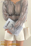 Fashion Pleated Casual Blouse Women Summer New Loose Folds Perspective Chiffon Shirt Long Sleeve Tops Blusas Mujer