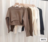 Fongt Knitted Jersey Women's Spring And Autumn 2023 New High-Waist Half-Sleeved Laziness Sweater