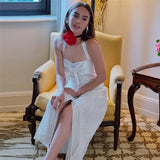White Lace Buttoned Halter Midi Dress-Outfit
