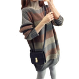 Style Versatile Striped Jacket Sweater Female 2023 Autumn And Winter New Style Lazy Wind Loose Half High Collar Hair-Outfit
