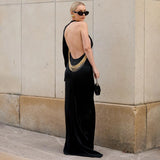 Women's Summer New Snake Bone Chain Black Dress Sexy One-Shoulder-Lexed