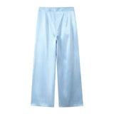 Spring Bowknot Satin Blouse Satin Casual Trousers Set-Outfit