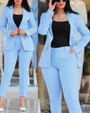 2PCS Pants Set Women Business Office Sets For Ladies Elegant Outfits Lapel Collar Fashion Blazer Suit Jacket and Pants