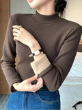 Half Turtleneck Tops Women Winter Plush Velvet Lined Warm T Shirt Long Sleeve Bottom Blusas Korean Slim Fleece