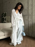 Fongt Temperament Niche Lotus Side V-Neck Irregular Drag-And-Drag Chiffon Sleeve Top