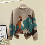 Winter Warm Knitted Two Pieces Sets For Women Long Sleeve Print Sweater And High Waist Knitting Skirts Set Womens