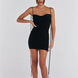 Fongt Summer New Women's Sexy Back Fashion One Word Collar Pleated Bag Hip Dress