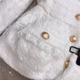 Fongt New Autumn And Winter Small Fragrant White Bright Silk Coarse Flowers Jacket Shorts Set Two Sets