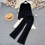 Fongt Suit Female French Gentle Wind Loose Jersey Sweater High Waist Thin Trousers Two-Set