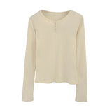 Super-Good-Looking Hollowed-Out Jacquard Three-Button Long-Sleeved T-Shirt Women's Spring And Autumn 2024 New Undershirt