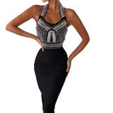 Explosion Suspension Dress Twist Dress Dress Dresses Sexy V-Neck Nail Pearl Long
