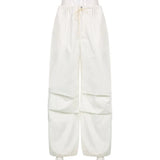 Drawstring Parachute Cargo Pants-Outfit