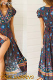 Women Boho V Neck Slim Waist arrival Sexy Long Maxi Dress Summer Beach Hot Party Floral Printed Sundress