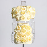 French Famous Style Suit 2025 New Three-Dimensional Flower Bubble Sleeve Top Stylish High-Waist Short Skirt