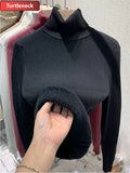 Turtleneck Slim Sweater Womem Warm Poleras Plush Lined Thicken Knit Pullover Korean Pulls Soft Knitwear Jumper Sueter