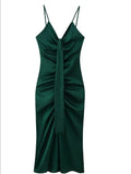 Fongt Women's Explosive Vertecker V-Neck Wrinkled Sleeveless Dress