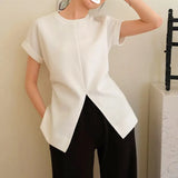 Split Flying Sleeves T Shirts Cotton Loose Elegant Office Lady Solid Women Sexy Tops Korean Fashion Summer Large