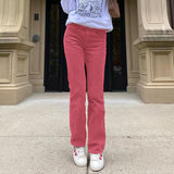 Corduroy Plain Casual Straight Pants-Outfit