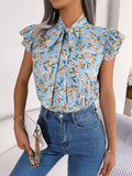 Fongt Shooting Spring And Summer Leisure Flowers And Wood Ears With Bow Chiffon Shirt Women's Clothing