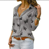 Long Sleeve Solid V-Neck Chiffon