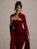 Solid Cape Bodycon Midi Dress-Outfit