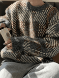Checkered Pullover Knit Sweater-Outfit
