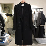 Long Blazers Women Notched Double Breasted Solid Color Female High End Loose Coats 2024 Autumn Fashion Clothes TH321-Outfit