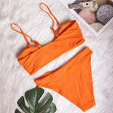 Fongt New Sexy Swimsuit Metal Accessories Hollow Bikini Solid Color Strapless High Waist Women's