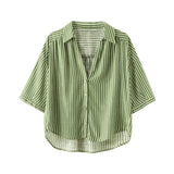 Fongt Women's 2025 Summer New Linen-Blend Striped Shirt Wide-Legged Trousers Set