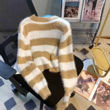 Mink Loose Simple Striped Sweater Autumn And Winter 2024 Small Outside Wearing A Soft Waxy Knitted Bottomed Shirt-Outfit
