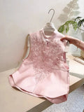 Chinese Style Pink Heavy Industry Embroidered Collar Folded Vest Women's Gentle Temperament Retro Style Sleeveless Vest-Outfit
