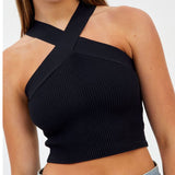 Fongt Cross Hanging Neck Knit Sling Small Vest Bare Back Tight Show Thin Bandage Wipe-Outfit