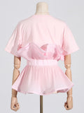 Fongt 2025 Fashion New Elegant Style Collar Folded Waist Splicing Design Sense Short-Sleeved Shirt