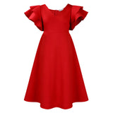 Fongt Summer New Lotus Leaf Side High-Waist A-Shaped Dress Party Dress