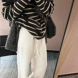 Fongt Vertical Striped High-Waisted Straight Slacks Women's New Autumn Loose-Render Feeling With Thin Broad Legs Long Trousers