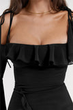 Long Sleeve Off-shoulder Ruffle Mini Dress-Outfit
