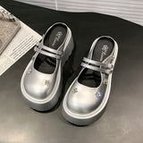 Fongt New Sweet Cool Thick Soles To Height Mary Treasure Shoes Small Man Double Tied With Water Drill Half Slippers Women Can Wear Skirt