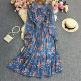 Fongt And Autumn Gentle Wind Korean Version Of Sweet Round Collar Lote Side To Receive Waist Thin A Word Broken Flower Chiffon Dress Woman