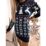 Deer Knitted Long Sleeve Round Neck Casual Winter Autumn Pullover Clothes Ladies Fashion Sweater Women