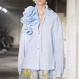 Fongt 2024, The New French Fashion Design Feeling Splicing Pleated Three-Dimensional Flowers Versatile Shirt Jacket Female-Outfit