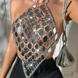 Fongt Neck Sling Vest Stitching Acrylic Fashion Ins Sexy Back Top Female