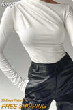 Sleeve Top White T-Shirts Women Basic Crop Top Autumn Pollover Solid Skew Neck T Shirt Streetwear Basic Black Y2K