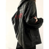Vintage Embroidered Star Pu Leather Jacket-Outfit