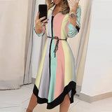 Fongt Women's New Long Dress Print Plaid Lapel With Long Sleeve Winter Dress