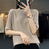 Fongt Spring New Five Minute Sleeve Sweater Bottom Shirt Female With French Unique Chic Jacket Sleeve Sweater-Outfit