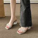 Fongt Summer New Crystal And Transparent Sandals Women Wear High Heels Slippers With Cool Drag Skirt