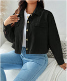 Fongt Large Women's Corduroy Short Casual Coat
