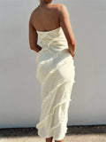 Strapless Off Shoulder Tube Dresses Elegant Women Ruffles Long Dress Summer Party Bodycon Solid Female Vestidos 2023-Outfit